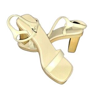 Rare Splash Y2K Size 9 Creamy Tan Platform Chunky Wood Square Toe Heel Sandals